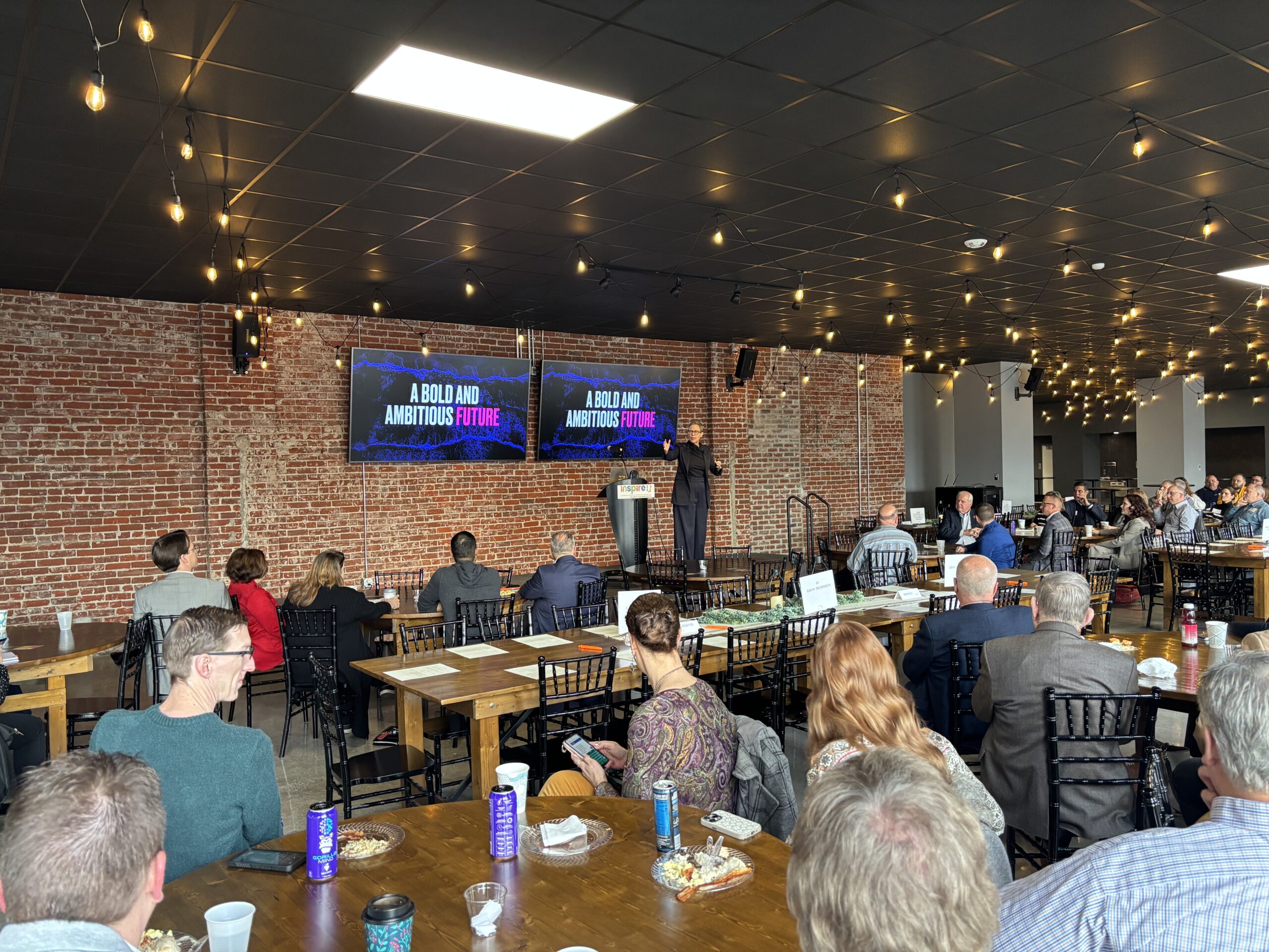 Rebecca Ryan speaks in front of guests at Imagine St. Joseph 2040 refresh