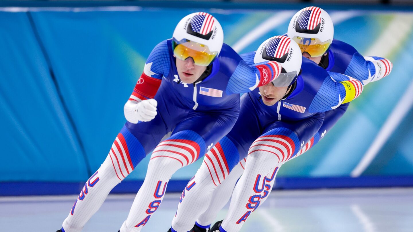 The U.S. competes in the men's team pursuit qualifying round