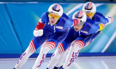 The U.S. competes in the men's team pursuit qualifying round