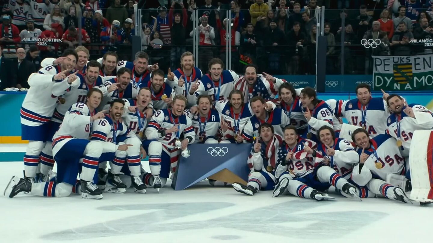 <i>NBC Olympics</i><br/>U.S. men's hockey celebrates its gold medal.