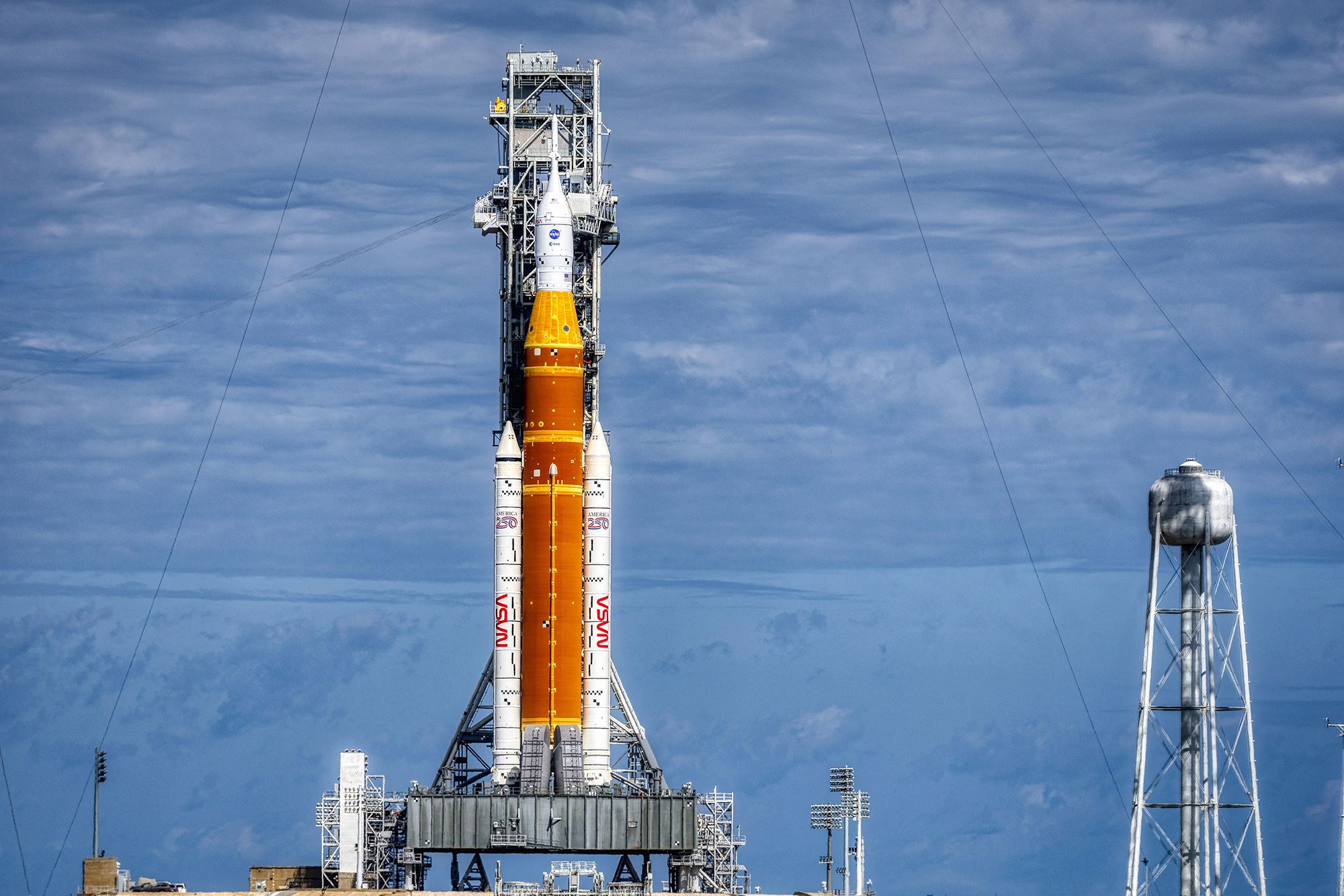 <i>Ramirez Buxeda/Orlando Sentinel/TNS/Getty Images via CNN Newsource</i><br/>NASA's Artemis II Space Launch System rocket and Orion spacecraft are seen at Kennedy Space Center in Florida on January 30.
