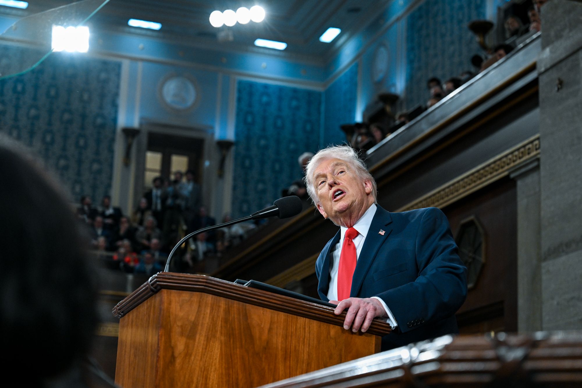 <i>Kenny Holston/Pool/Getty Images via CNN Newsource</i><br/>U.S. President Donald Trump delivers the State of the Union address during a joint session of Congress in the House Chamber at the Capitol on February 24 in Washington