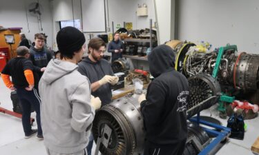 Students at Cincinnati State Technical and Community College in Ohio train to become aircraft mechanics.