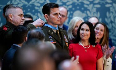 Chief Warrant Officer Eric Slover receives the Congressional Medal of Honor during U.S. President Donald Trump's State of the Union address in the House Chamber of the U.S. Capitol in Washington