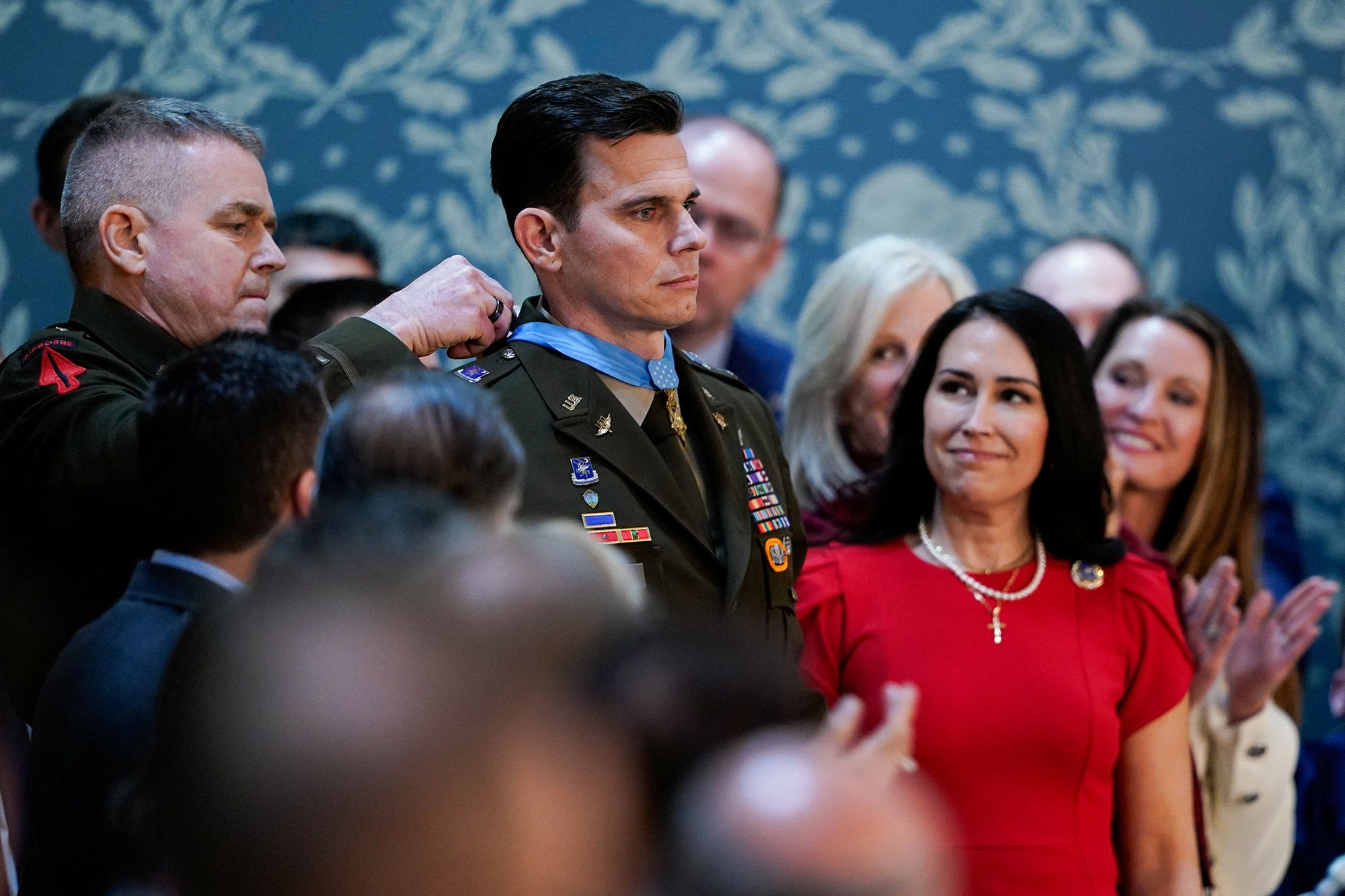 <i>Nathan Howard/Reuters via CNN Newsource</i><br/>Chief Warrant Officer Eric Slover receives the Congressional Medal of Honor during U.S. President Donald Trump's State of the Union address in the House Chamber of the U.S. Capitol in Washington