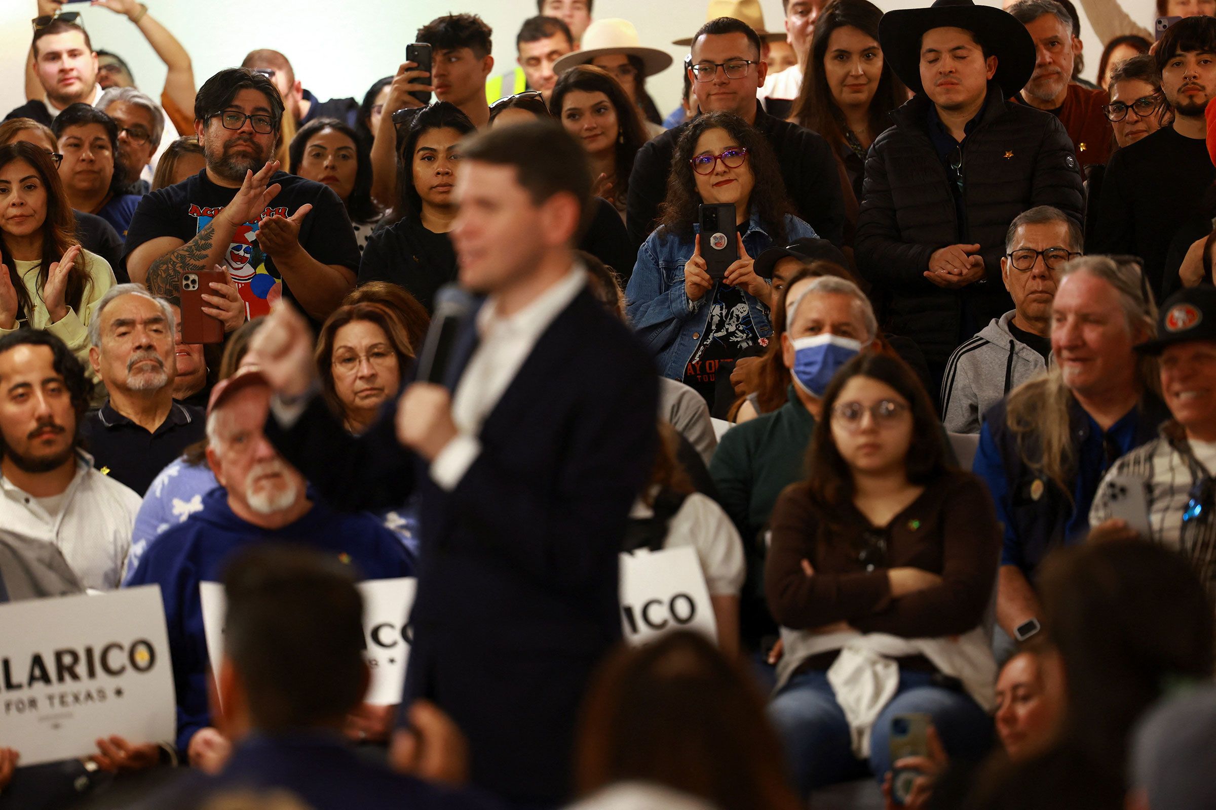 <i>Jose Luis Gonzalez/Reuters via CNN Newsource</i><br/>Campaign pins are displayed at a rally for James Talarico in El Paso