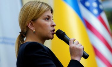 Ukrainian Ambassador to the US Olga Stefanishyna holds a briefing on the fourth anniversary of Russia's full-scale invasion at the Ukrainian Embassy in Washington on February 24.
