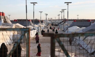 An aerial view shows al-Hol camp in a desert region of Syria's Hasakah province