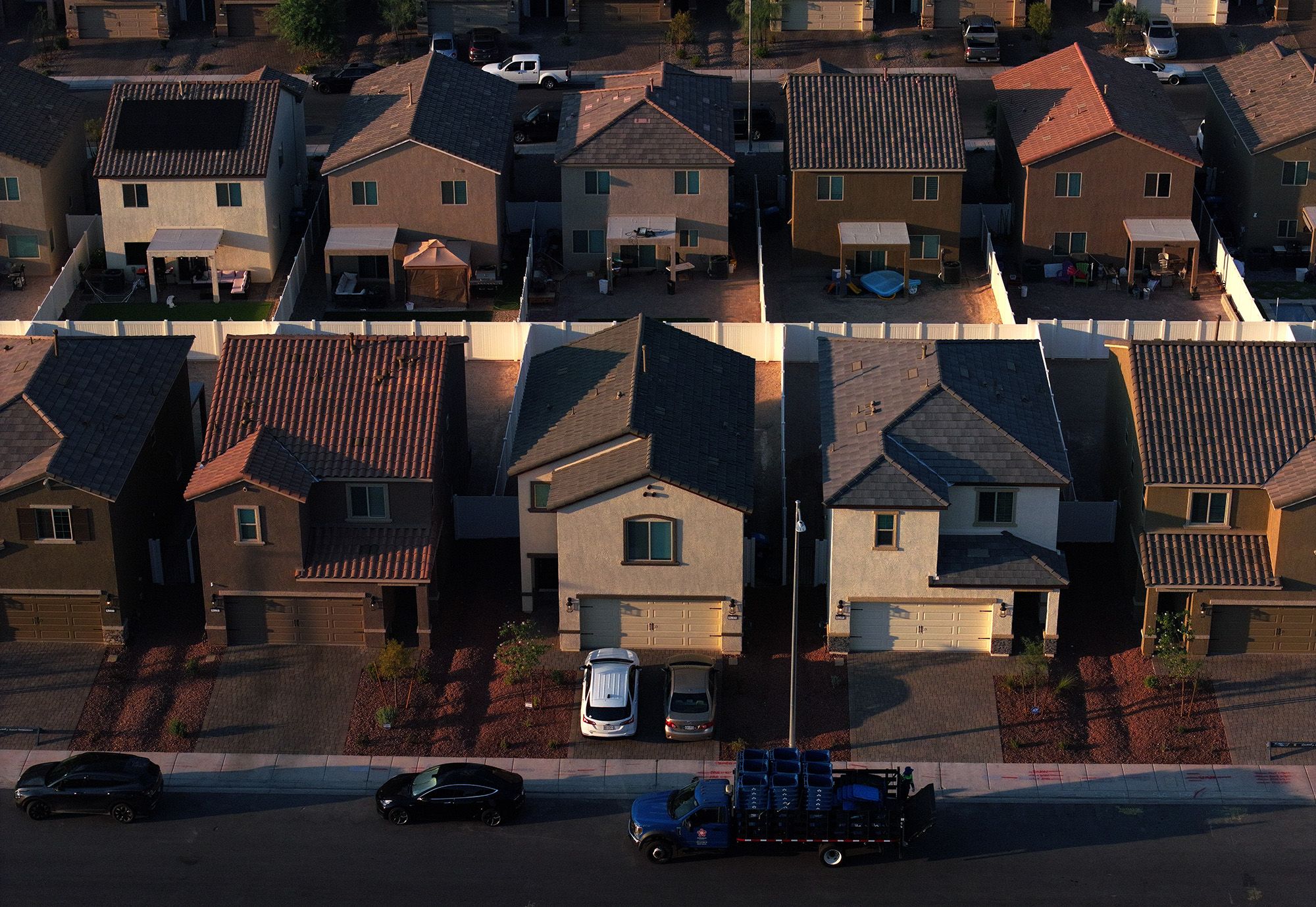 <i>Justin Sullivan/Getty Images via CNN Newsource</i><br/>An aerial view of a housing development on August 08