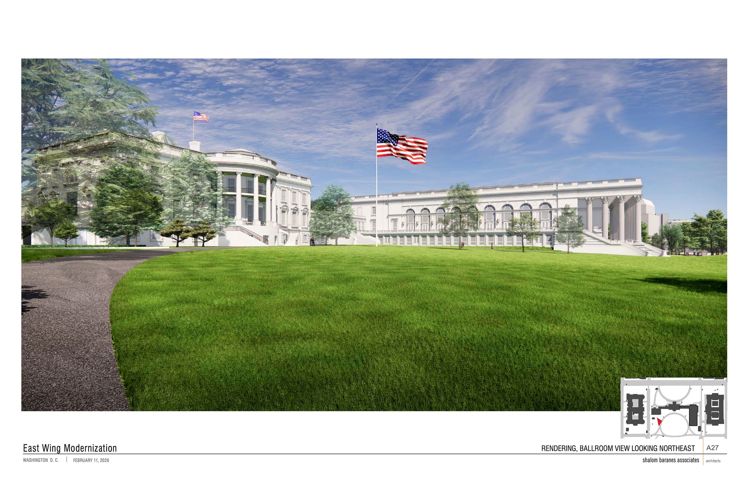 <i>National Capital Planning Commission/Shalom Baranes Associates via CNN Newsource</i><br/>This rendering shows architectural plans for President Donald Trump’s proposed White House ballroom.