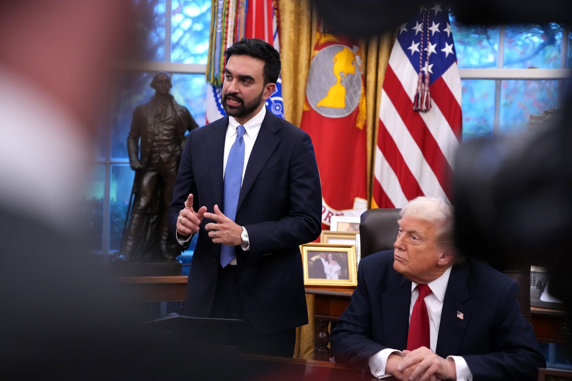 <i>Andrew Harnik/Getty Images via CNN Newsource</i><br/>President Donald Trump meets with New York City Mayor-elect Zohran Mamdani (L) in the Oval Office of the White House on November 21