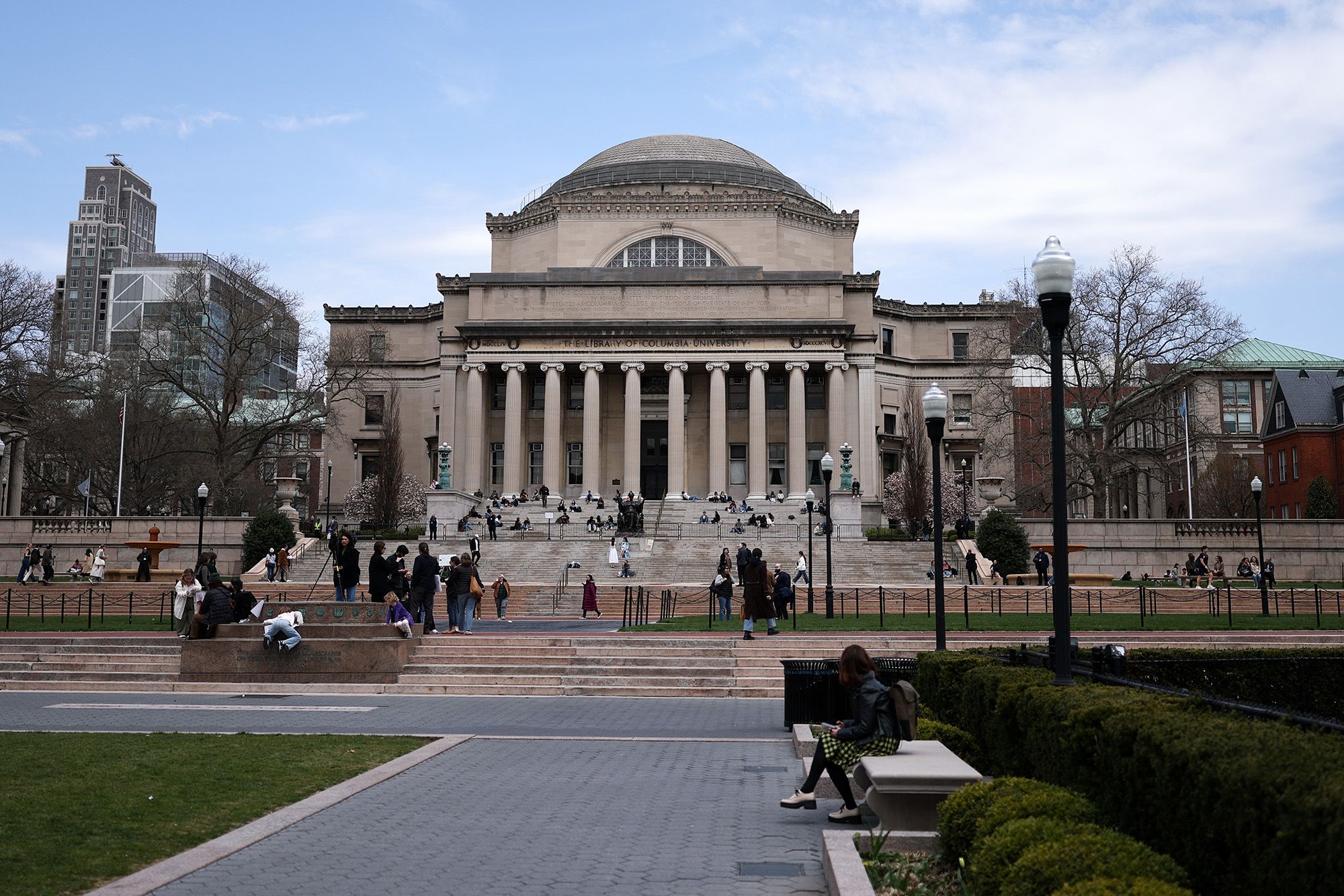 <i>Charly Triballeau/AFP/Getty Images via CNN Newsource</i><br/>Students are seen on the campus of Columbia University on April 14