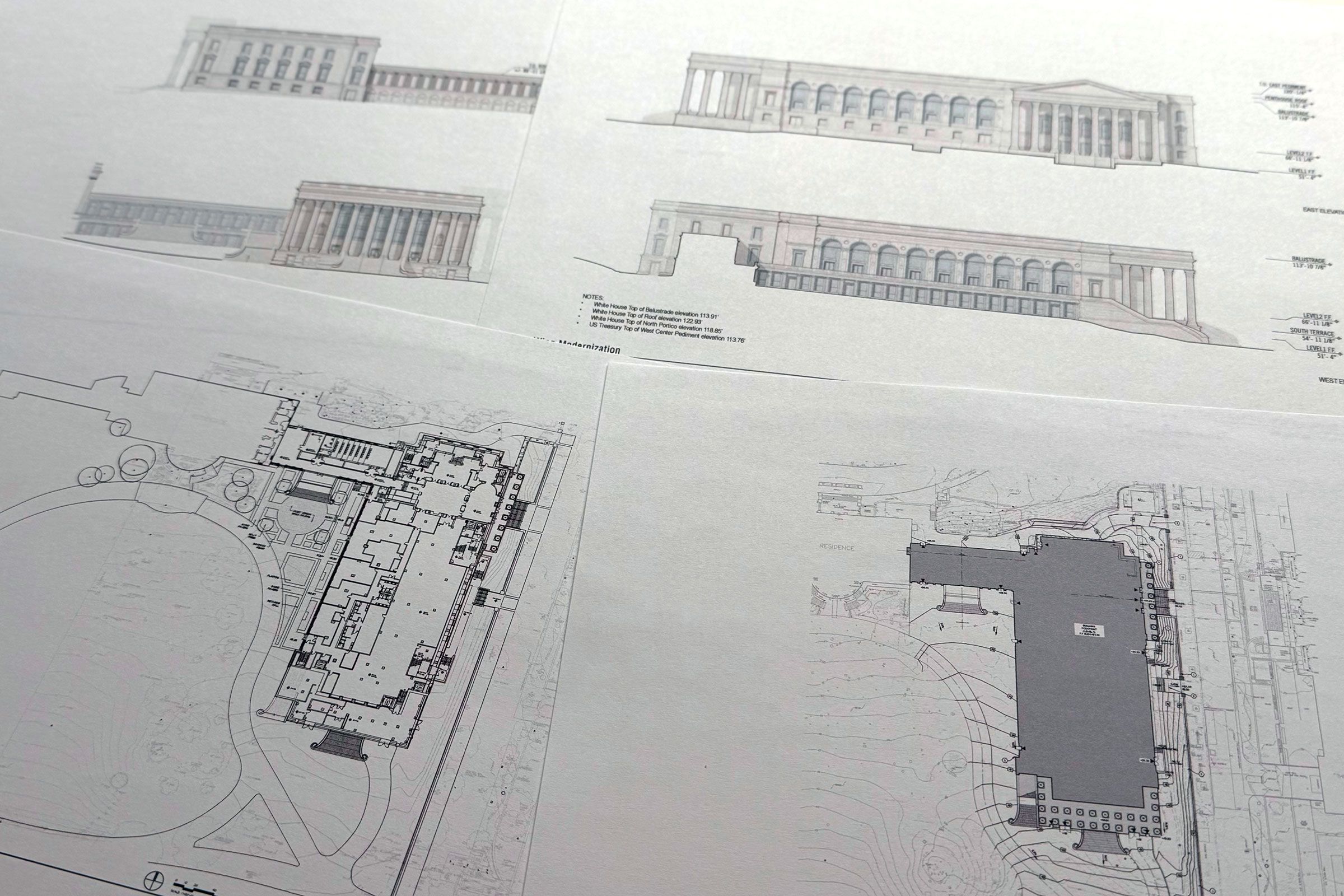 <i>Jon Elswick/AP via CNN Newsource</i><br/>Artist renderings and diagrams of the new White House ballroom are photographed on February 17.