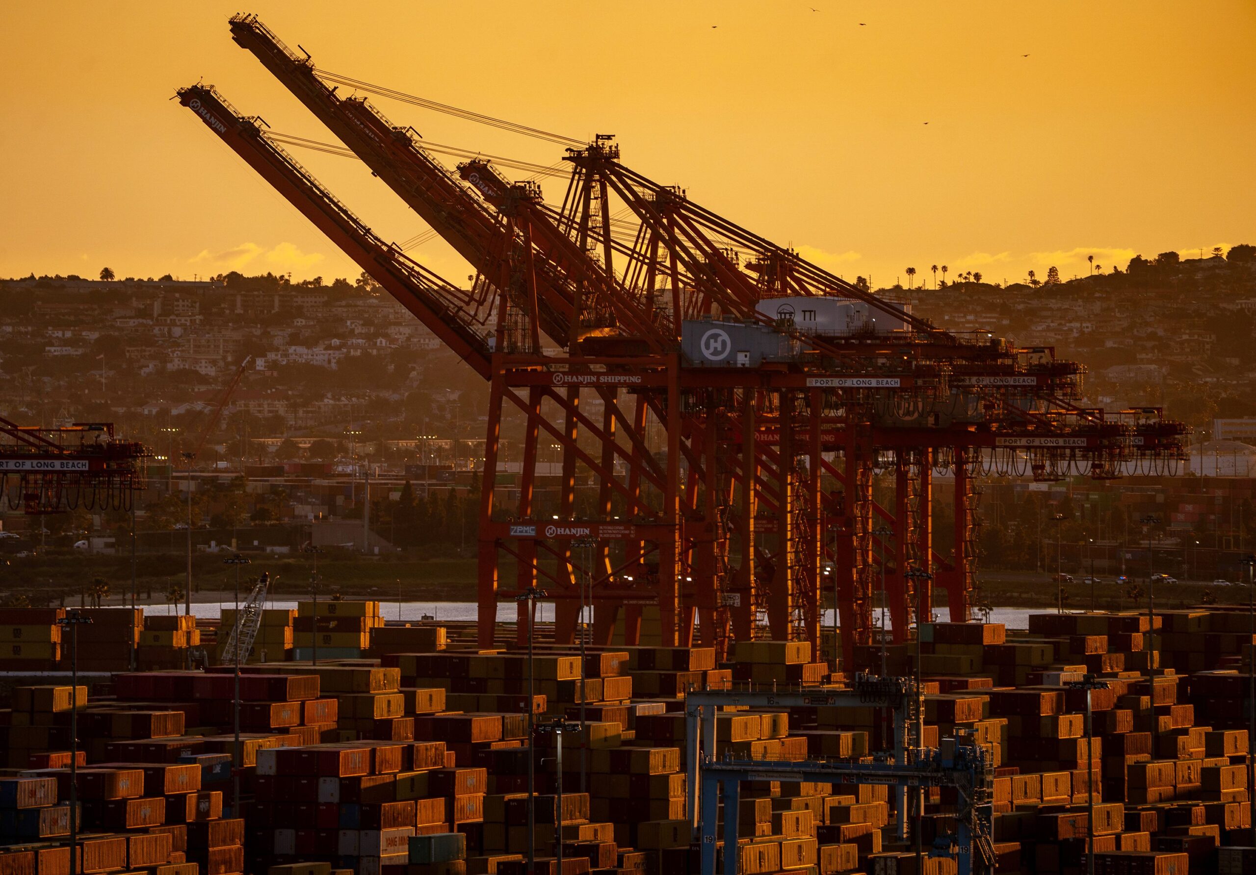 <i>Kyle Grillot/Bloomberg/Getty Images via CNN Newsource</i><br/>Cranes and shipping containers are pictured at the Port of Long Beach in Long Beach