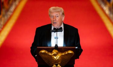 President Donald Trump speaks during a dinner for governors at the White House on February 21.