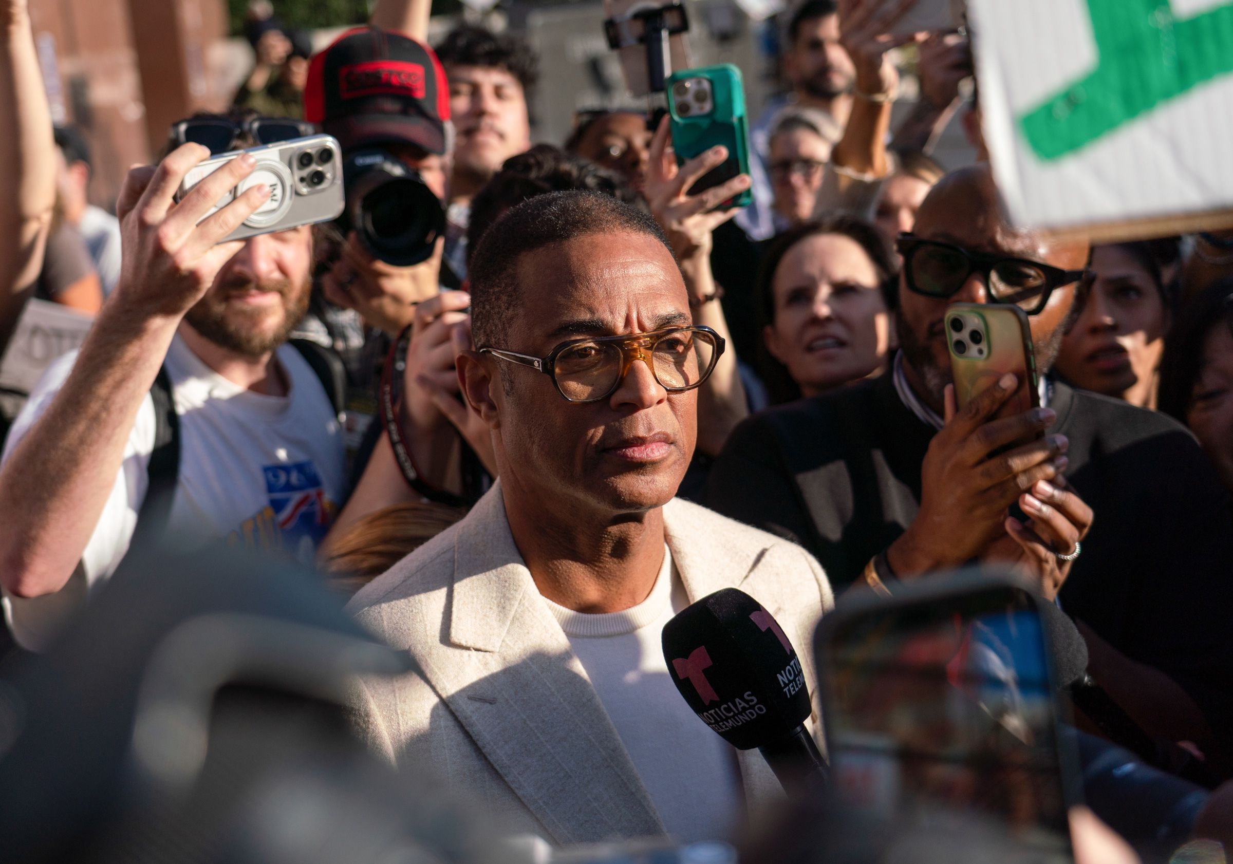 <i>Kyle Grillot/Bloomberg/Getty Images via CNN Newsource</i><br/>Journalist Don Lemon speaks to members of the media while exiting federal court in Los Angeles