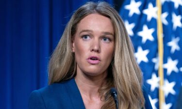 DHS Assistant Secretary for Public Affairs Tricia McLaughlin speaks during a news conference at ICE Headquarters in Washington