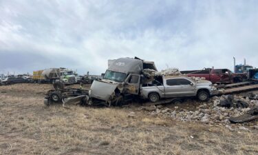 Wreckage from a multi-vehicle crash is seen on Interstate 25 near Pueblo