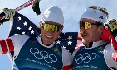 Athletes at the men's cross-country skiing team event.