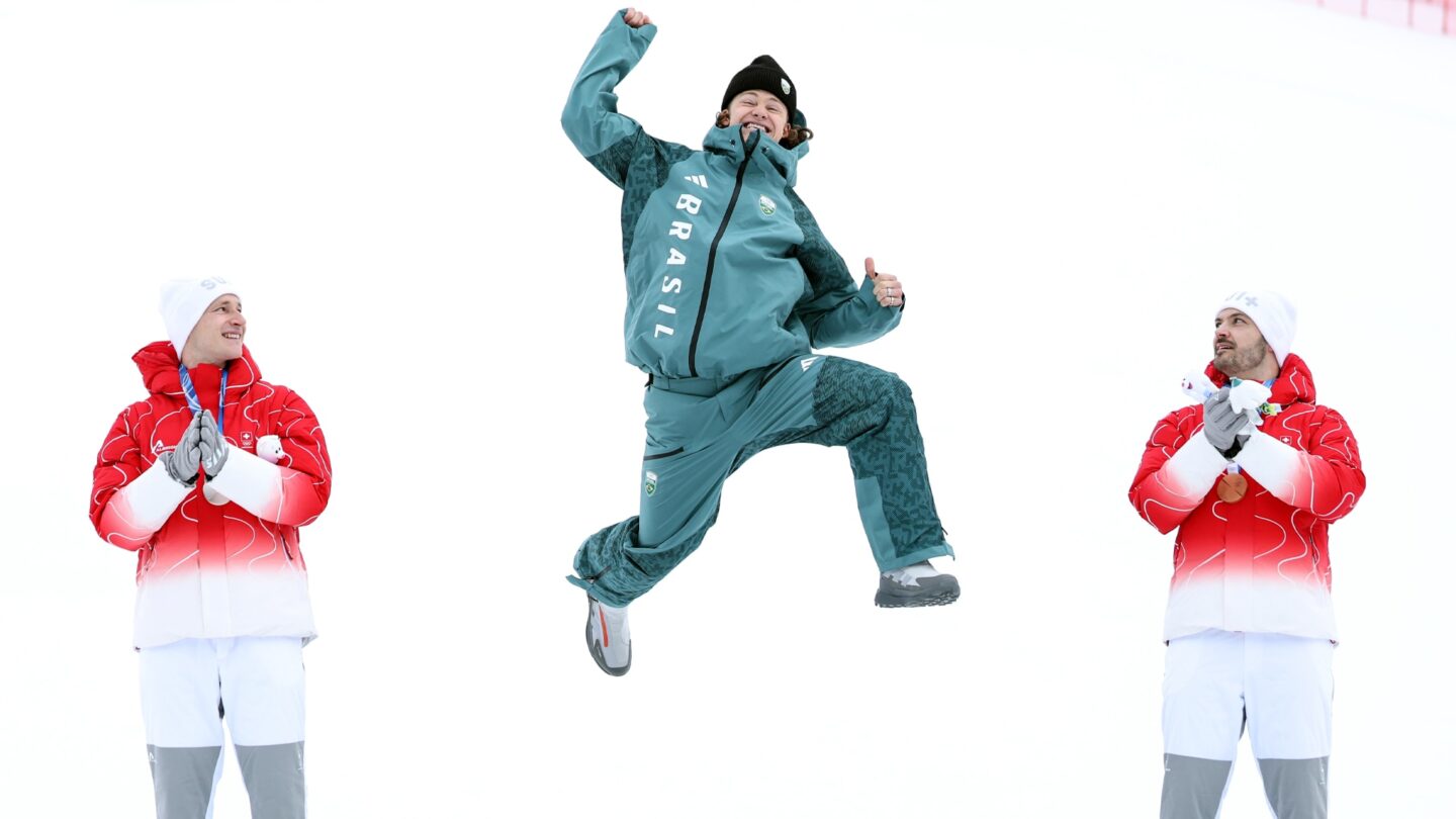 Lucas Pinheiro Braathen celebrating.