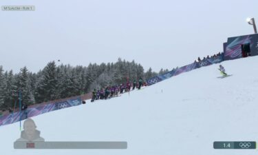 Atle Lie McGrath (NOR) posted the fastest time in Run 1 of the men's Olympic slalom