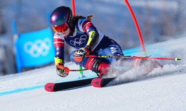 Mikaela Shiffrin races in the women's giant slalom at Milan Cortina 2026.