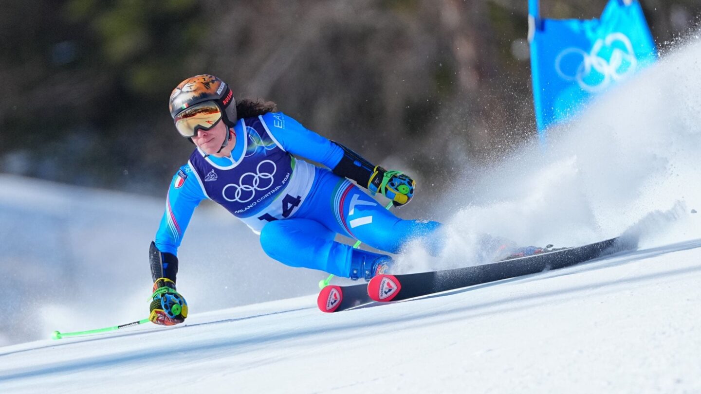 Federica Brignone competes in the women's giant slalom at Milan Cortina 2026.
