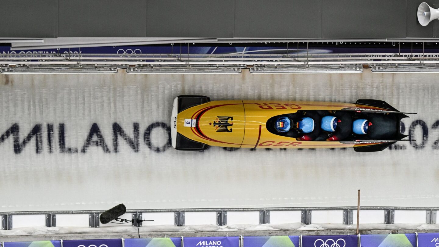 <i>NBC Olympics</i><br/>Four-man German sled on track during Run 2