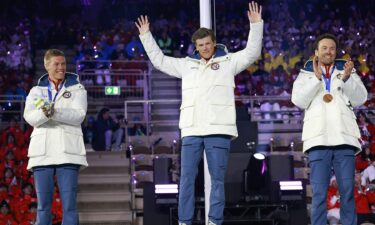 Johannes Hoesflot Klaebo celebrates receiving his sixth medal of the Milan Cortina Olympics