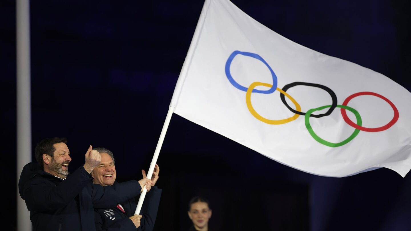 <i>NBC Olympics</i><br/>The Olympic flag handoff.