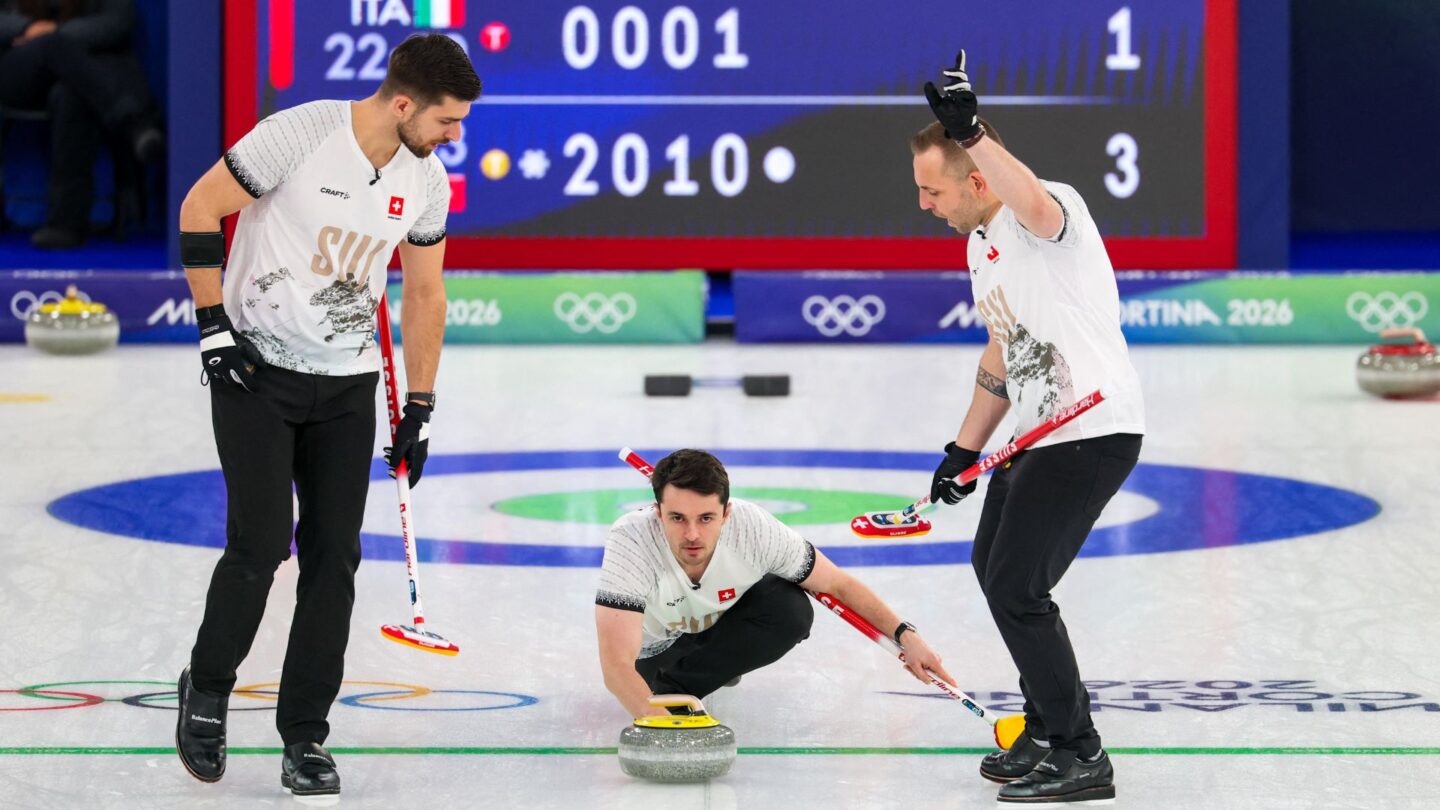 <i>NBC Olympics</i><br/>Switzerland curlers come down the ice