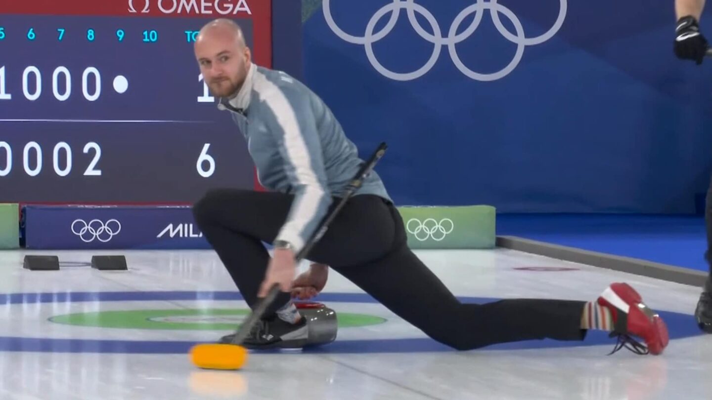 <i>NBC Olympics</i><br/>Norway's Magnus Ramsfjell watches his stone down the ice