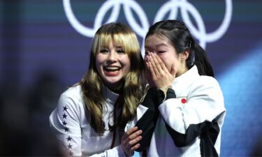 Alysa Liu reacts to her gold medal win.