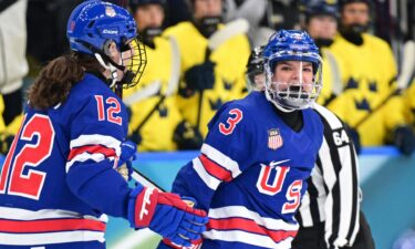 U.S. women's hockey defenseman Cayla Barnes celebrates after scoring against Sweden in the Olympic semifinals.