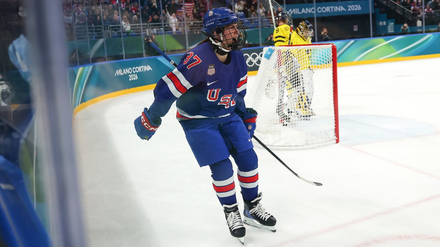 Team USA's Abbey Murphy celebrates after scoring against Sweden in the semifinals.