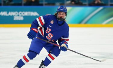 U.S. women's hockey player Caroline Harvey on the ice during the semifinal matchup with Sweden.