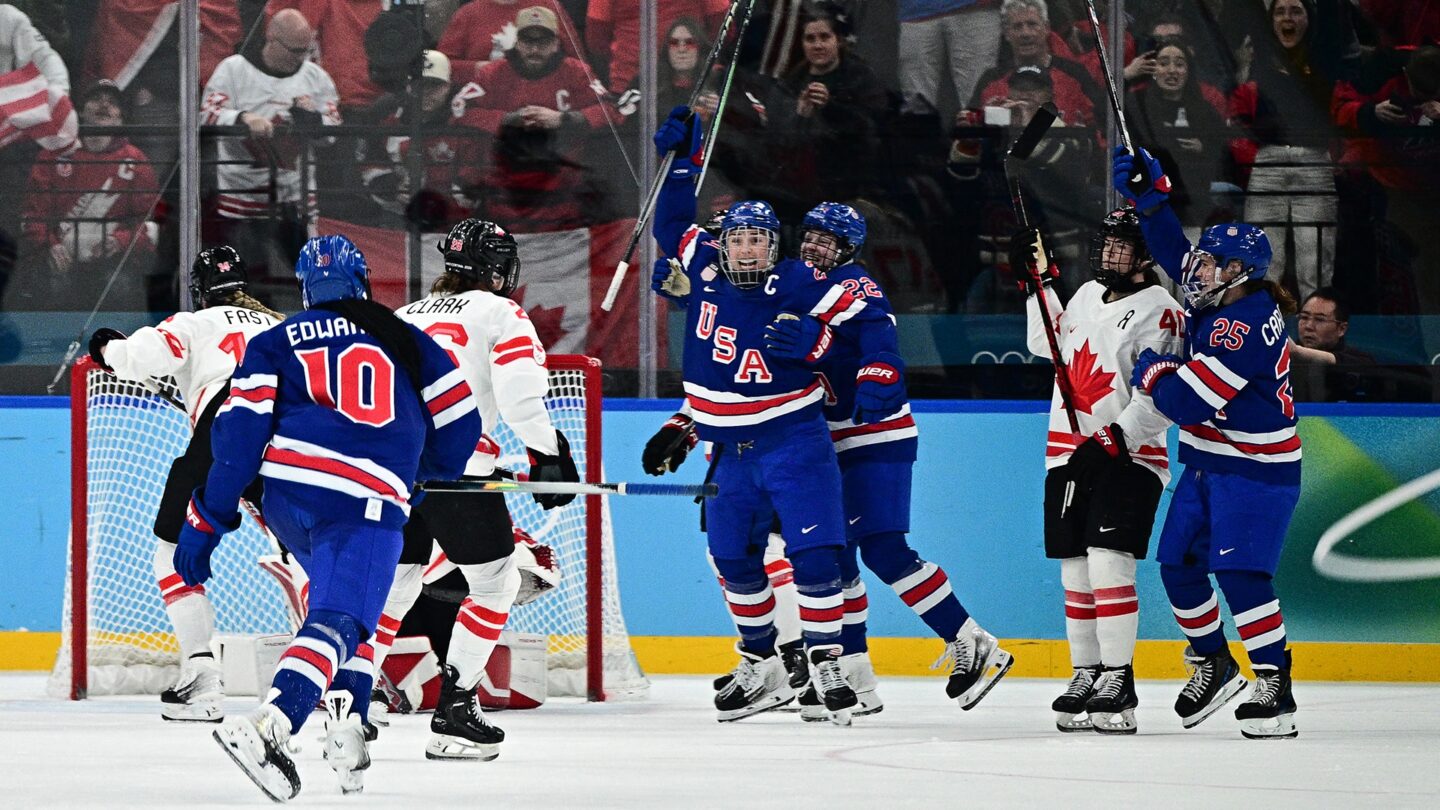 <i>NBC Olympics</i><br/>U.S. women's hockey captain Hilary Knight scores to send the gold medal game against Canada to overtime.