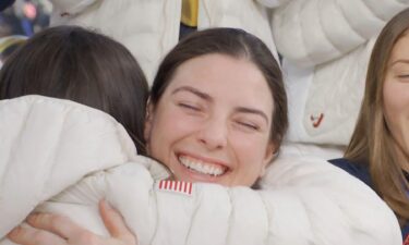 Hilary Knight embraces one of her hockey teammates on TODAY