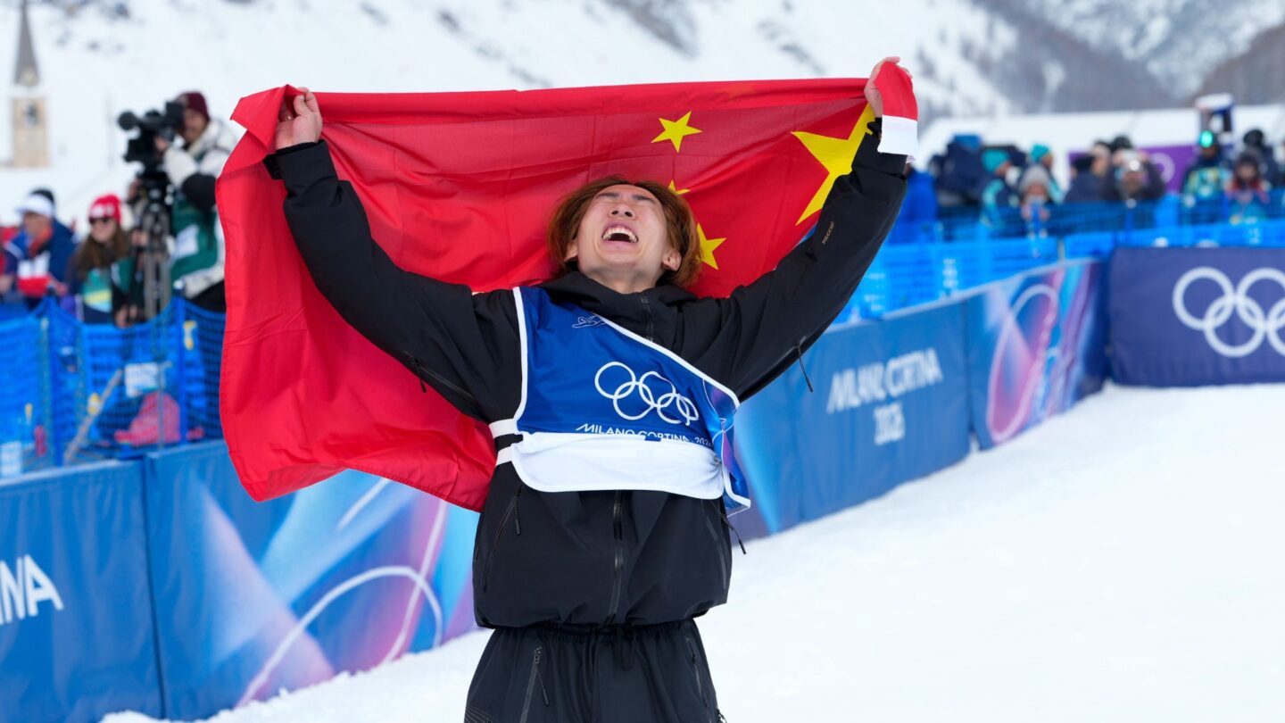 <i>NBC Olympics</i><br/>Su Yiming celebrates gold in slopestyle