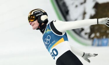 Domen Prevc celebrates