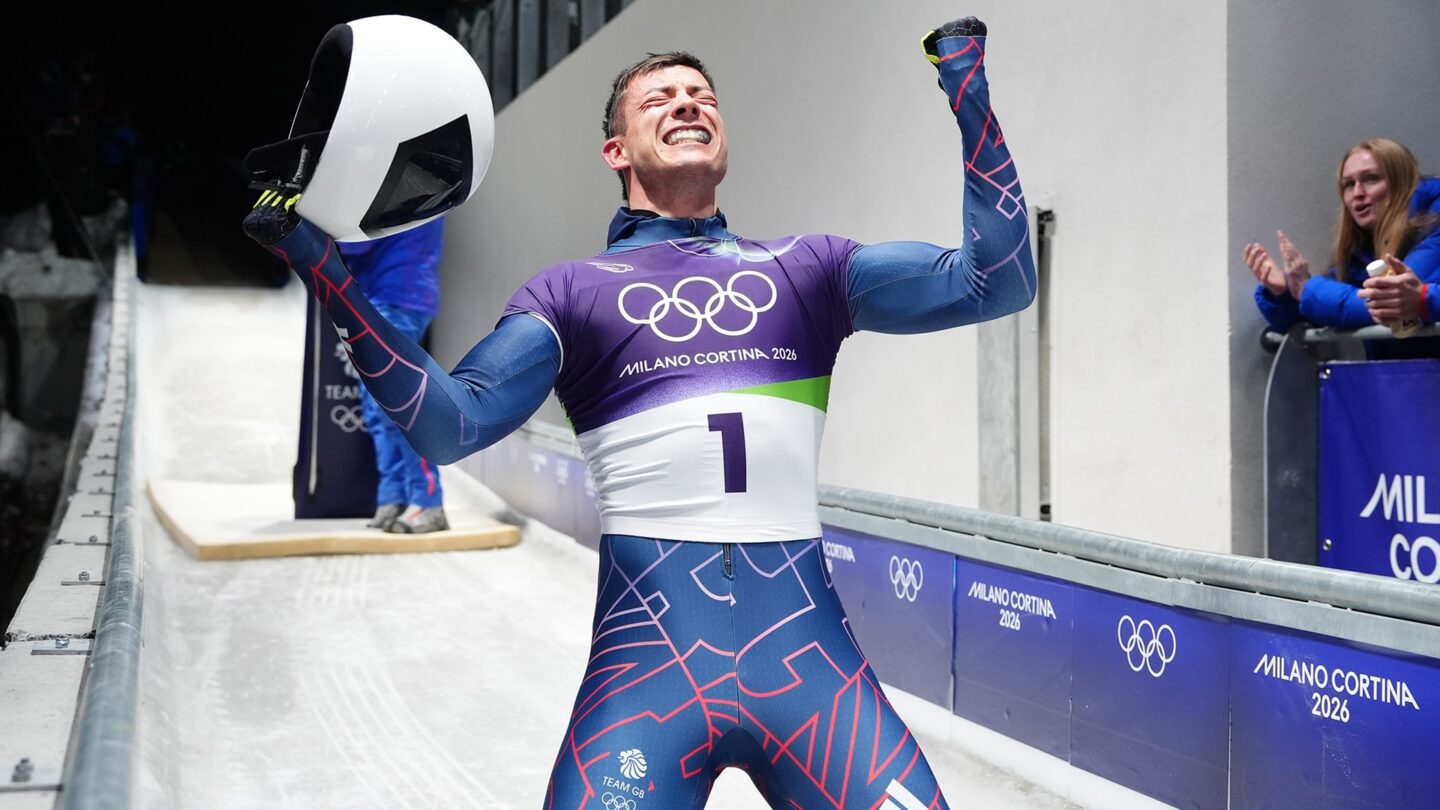 Matt Weston celebrates winning gold