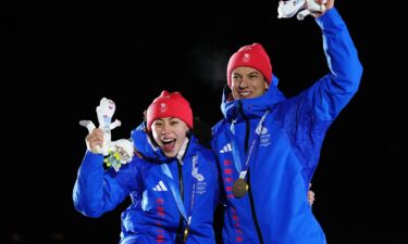 Tabitha Stoecker and Matt Weston on podium