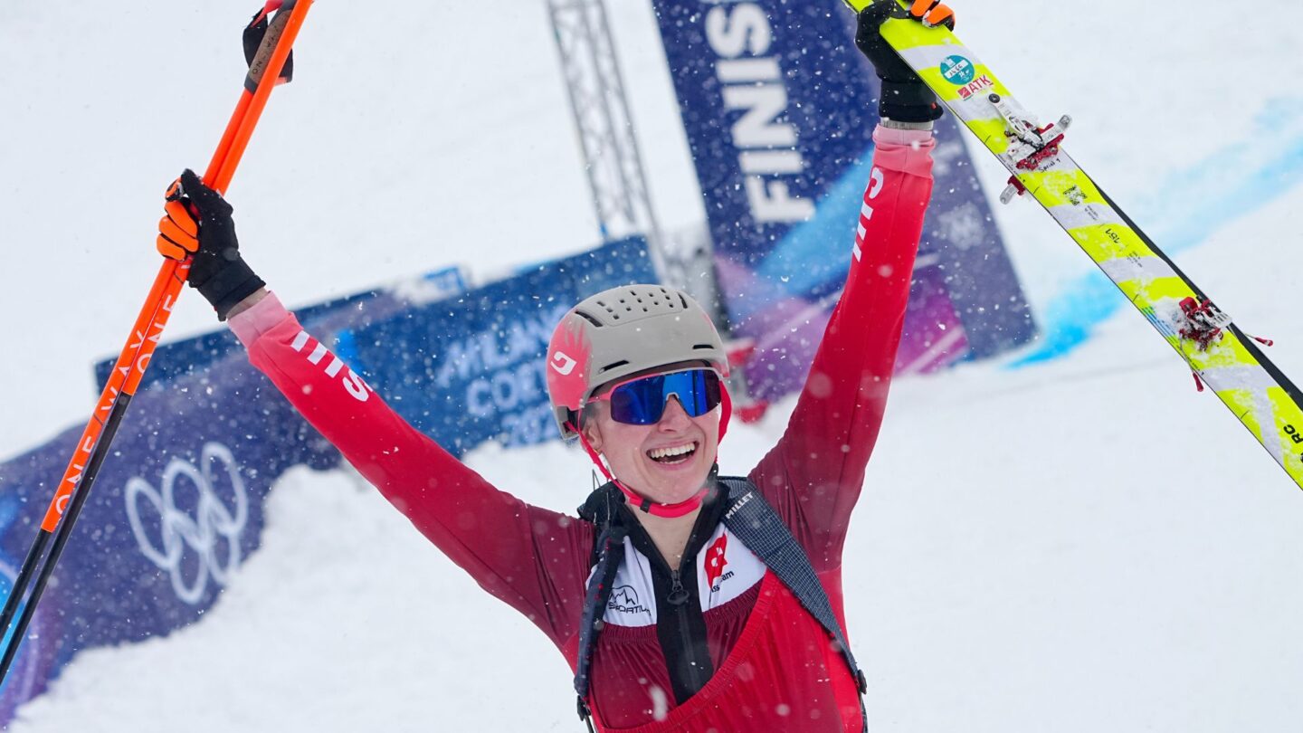 <i>NBC Olympics</i><br/>Switzerland's Marianne Fatton made history by winning gold in the first-ever Winter Olympic ski mountaineering sprint event. Emily Harrop of France secured silver and Ana Alonso Rodriguez earned bronze.