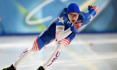 Jordan Stolz in Saturday's 500m