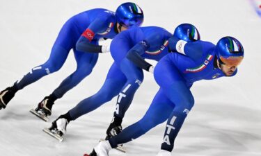 Italy races in the men's team pursuit final