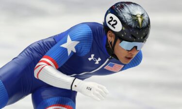 Brandon Kim competes in the 500m heats in Milan
