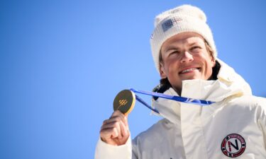 Johannes Hosflot Klaebo holds his eighth career gold medal.