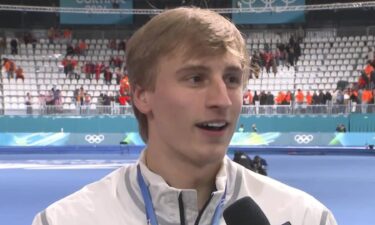 Jordan Stolz after his 500m win.