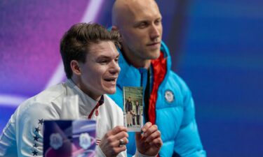Maxim Naumov reacts to a score with his parents in mind.