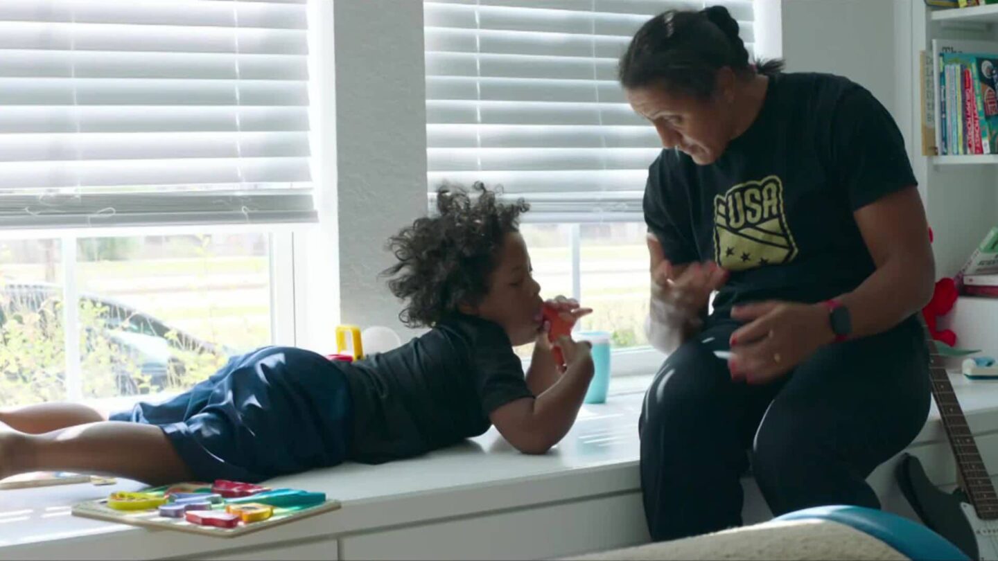 Elana Meyers Taylor with her son.